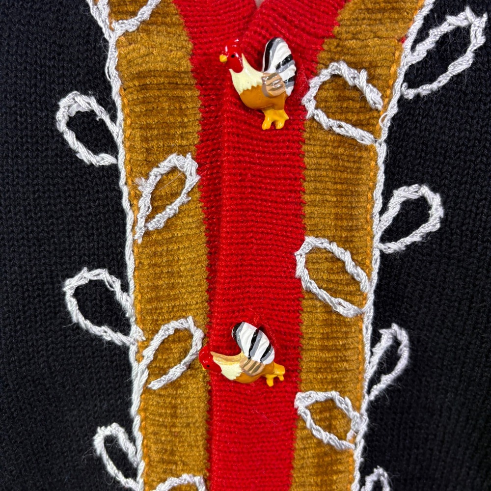 NWT Storybook Knits Rooster Cardigan Womens M Black Kitschy Novelty Sweater - Picture 4 of 9